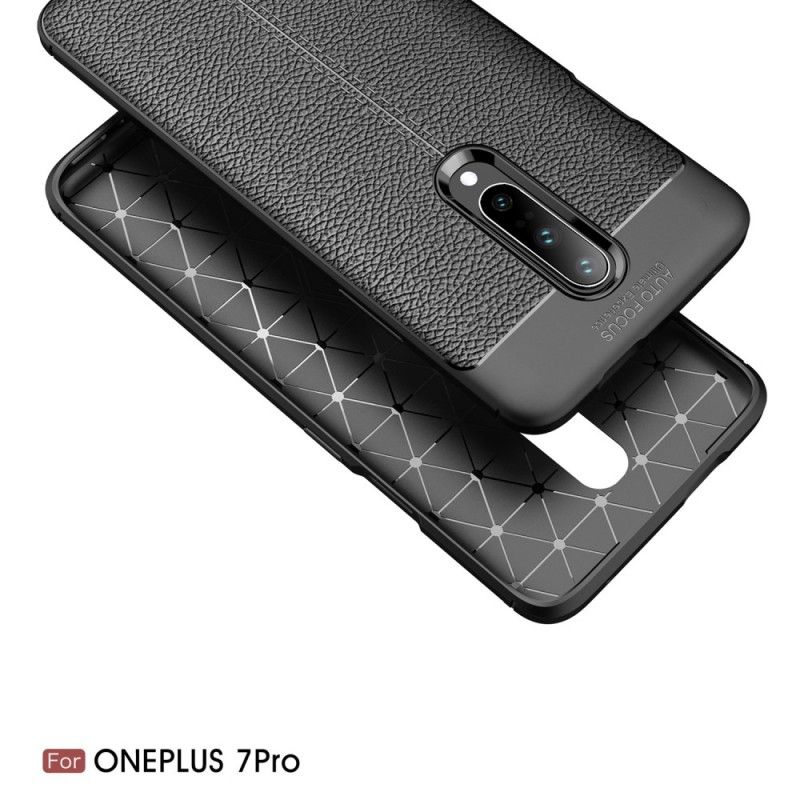 Coque Oneplus 7 Pro Effet Cuir Litchi Double Line