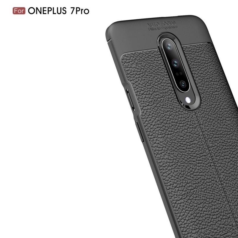 Coque Oneplus 7 Pro Effet Cuir Litchi Double Line