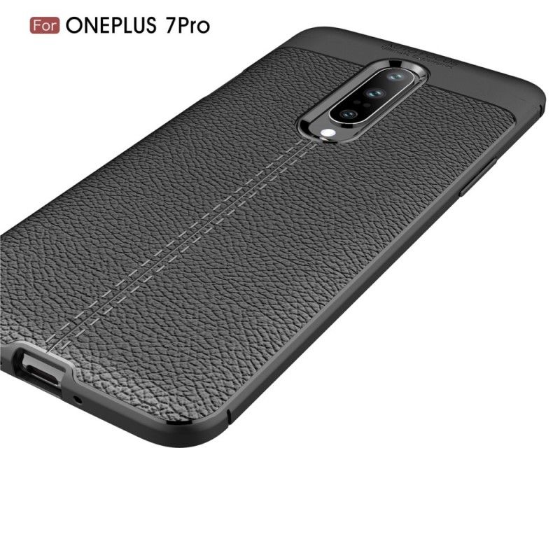 Coque Oneplus 7 Pro Effet Cuir Litchi Double Line