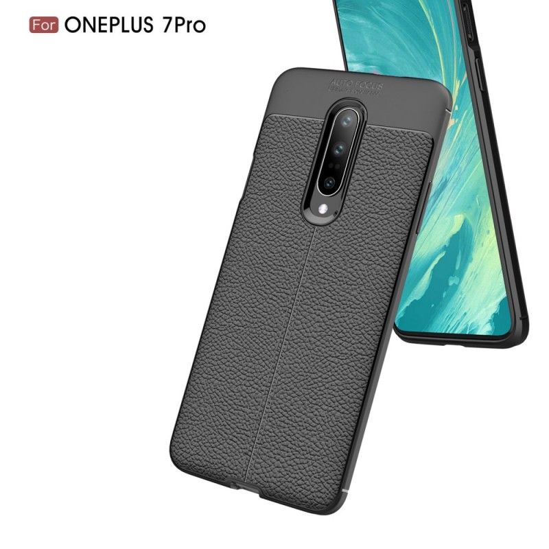 Coque Oneplus 7 Pro Effet Cuir Litchi Double Line