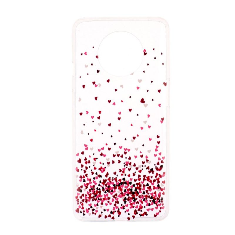 Coque Oneplus 7t Transparente Multiples Coeurs Rouges