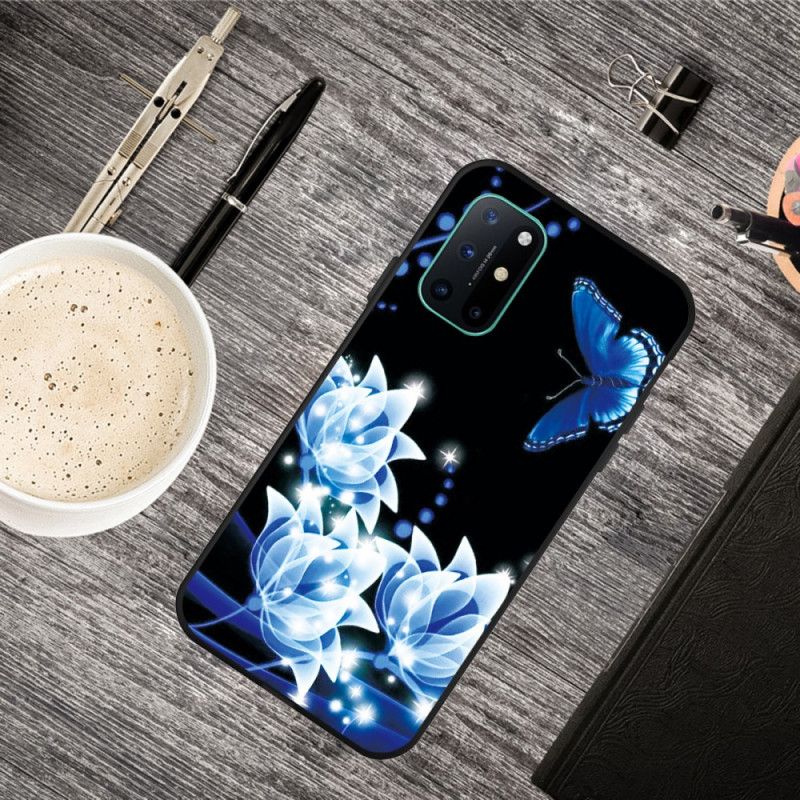 Coque Oneplus 8t Papillon Et Fleurs Bleus