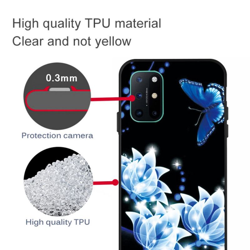 Coque Oneplus 8t Papillon Et Fleurs Bleus