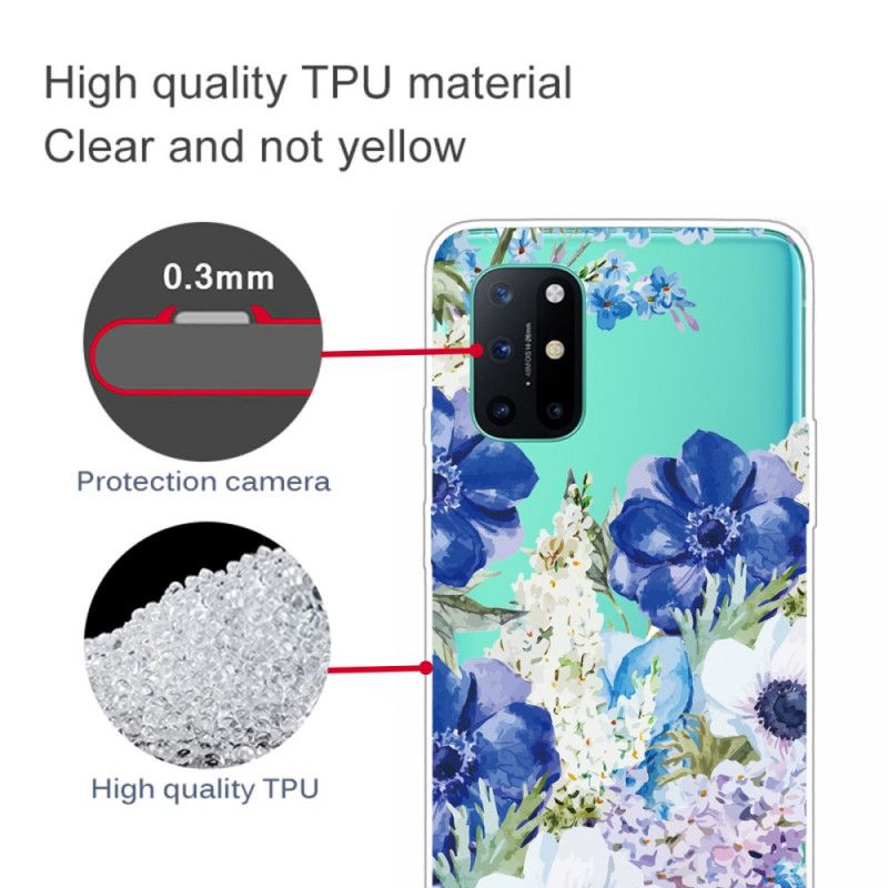 Coque Oneplus 8t Transparente Fleurs Bleues Aquarelle