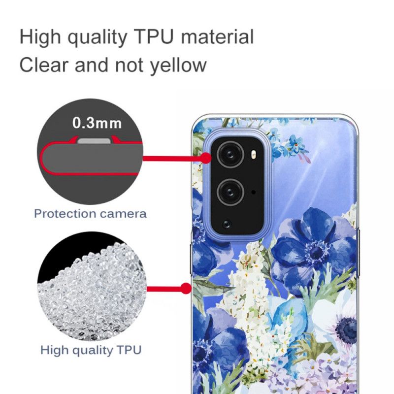 Coque Oneplus 9 Fleurs Bleues Aquarelle