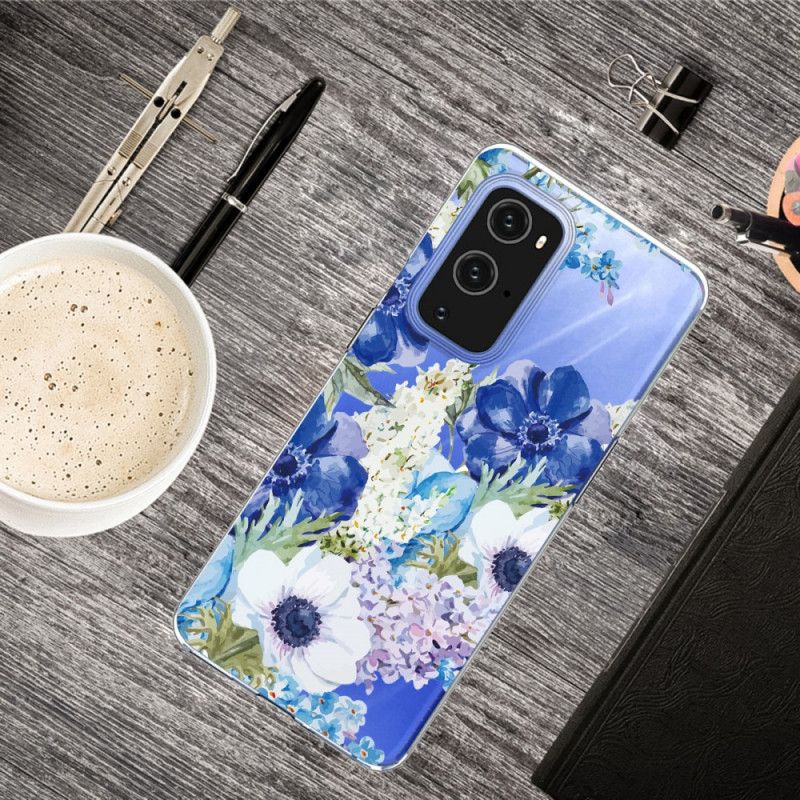 Coque Oneplus 9 Fleurs Bleues Aquarelle