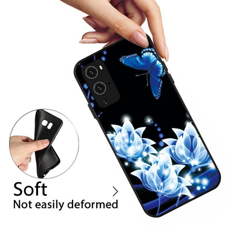 Coque Oneplus 9 Papillon Et Fleurs Bleus