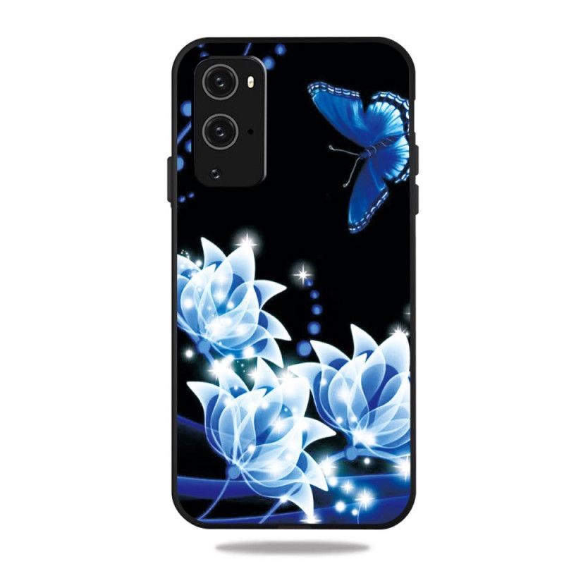 Coque Oneplus 9 Pro Papillon Et Fleurs Bleus