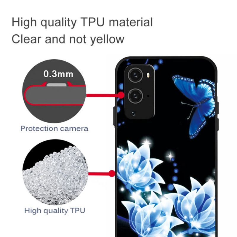 Coque Oneplus 9 Pro Papillon Et Fleurs Bleus