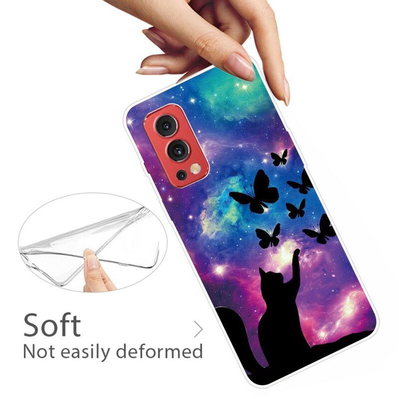 Coque OnePlus Nord 2 5G Chat Et Papillons Dans L'espace