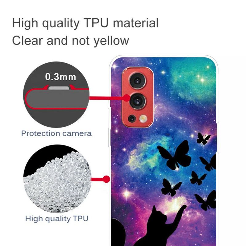 Coque OnePlus Nord 2 5G Chat Et Papillons Dans L'espace