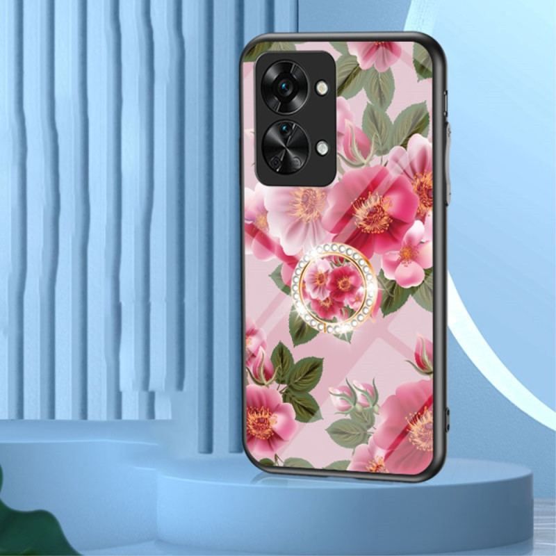 Coque OnePlus Nord 2T 5G Verre Trempé Fleurs Anneau Diamants