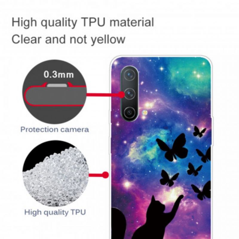 Coque OnePlus Nord CE 5G Chat Et Papillons Dans L'espace