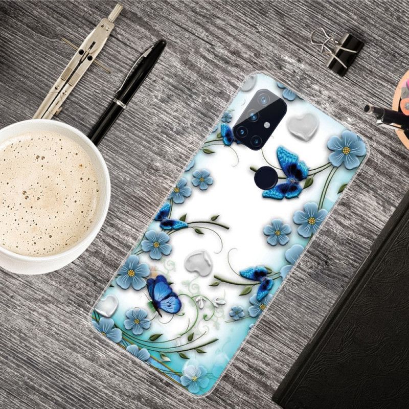 Coque Oneplus Nord N100 Transparente Papillons Et Fleurs Rétros