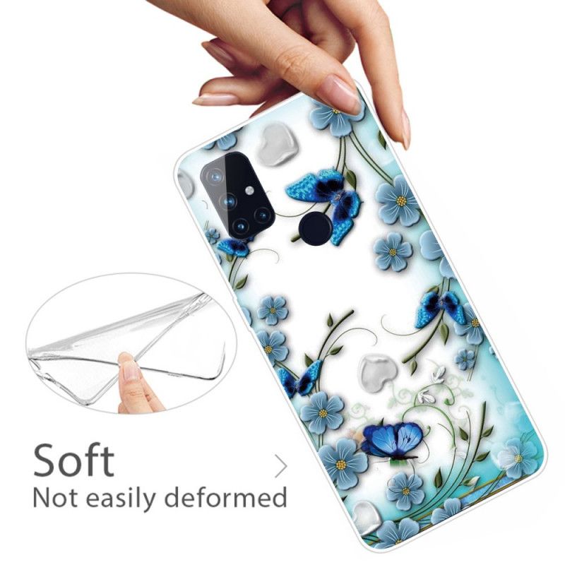 Coque Oneplus Nord N100 Transparente Papillons Et Fleurs Rétros