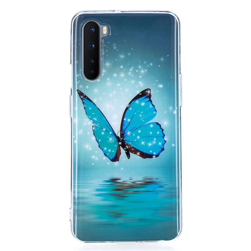 Coque Oneplus Nord Papillon Bleu Fluorescente