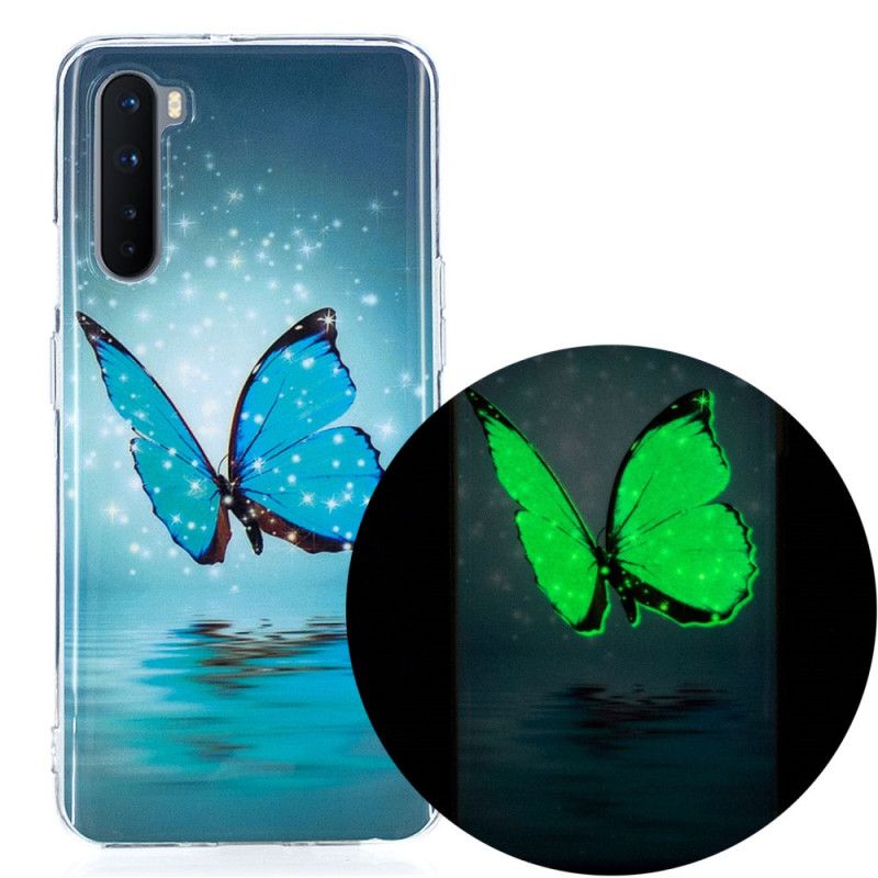 Coque Oneplus Nord Papillon Bleu Fluorescente