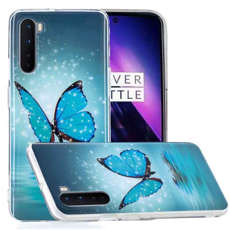 Coque Oneplus Nord Papillon Bleu Fluorescente