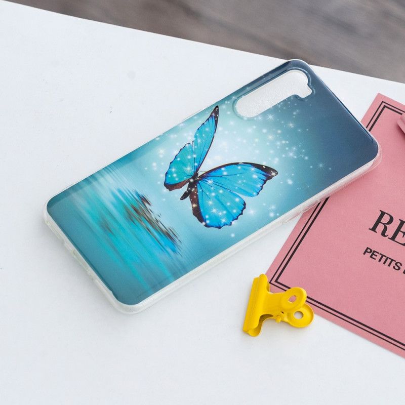 Coque Oneplus Nord Papillon Bleu Fluorescente