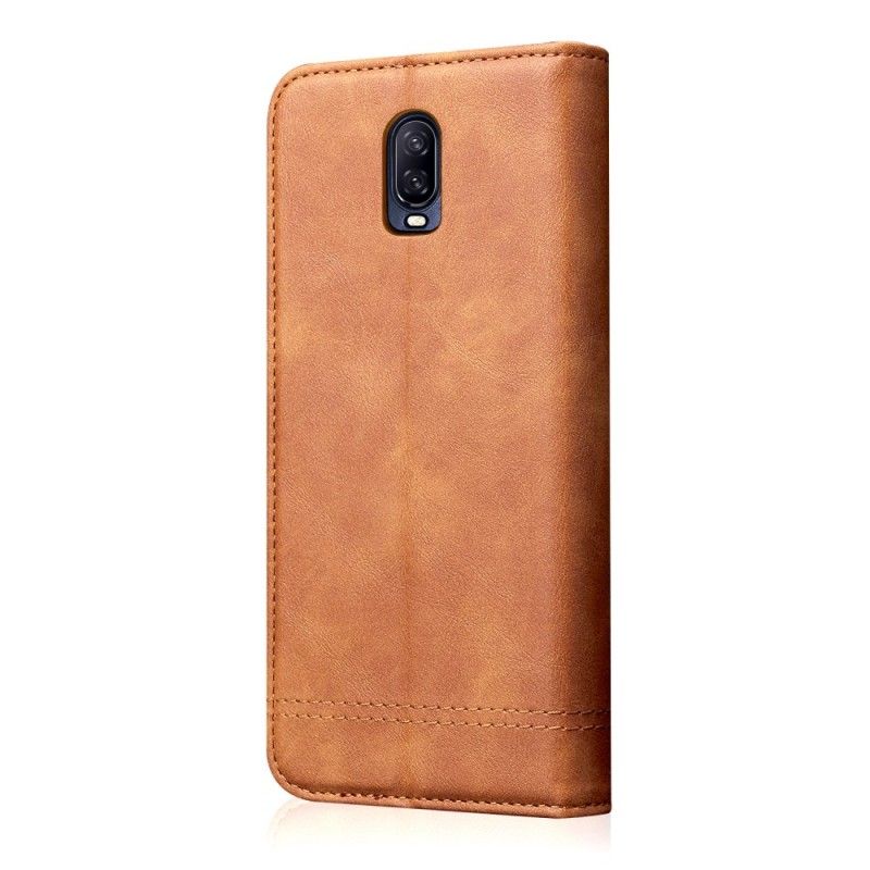 Flip Cover Oneplus 6t Effet Cuir Coutures