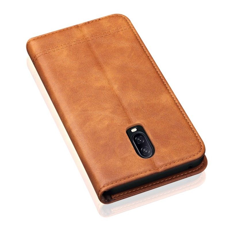 Flip Cover Oneplus 6t Effet Cuir Coutures