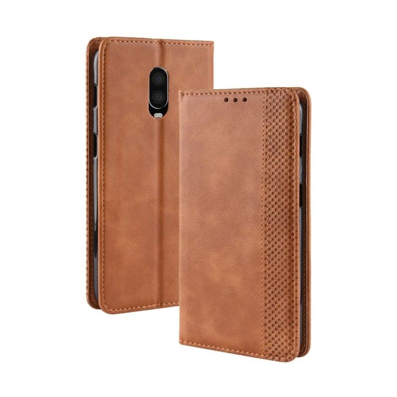 Flip Cover Oneplus 6t Effet Cuir Vintage Stylisé