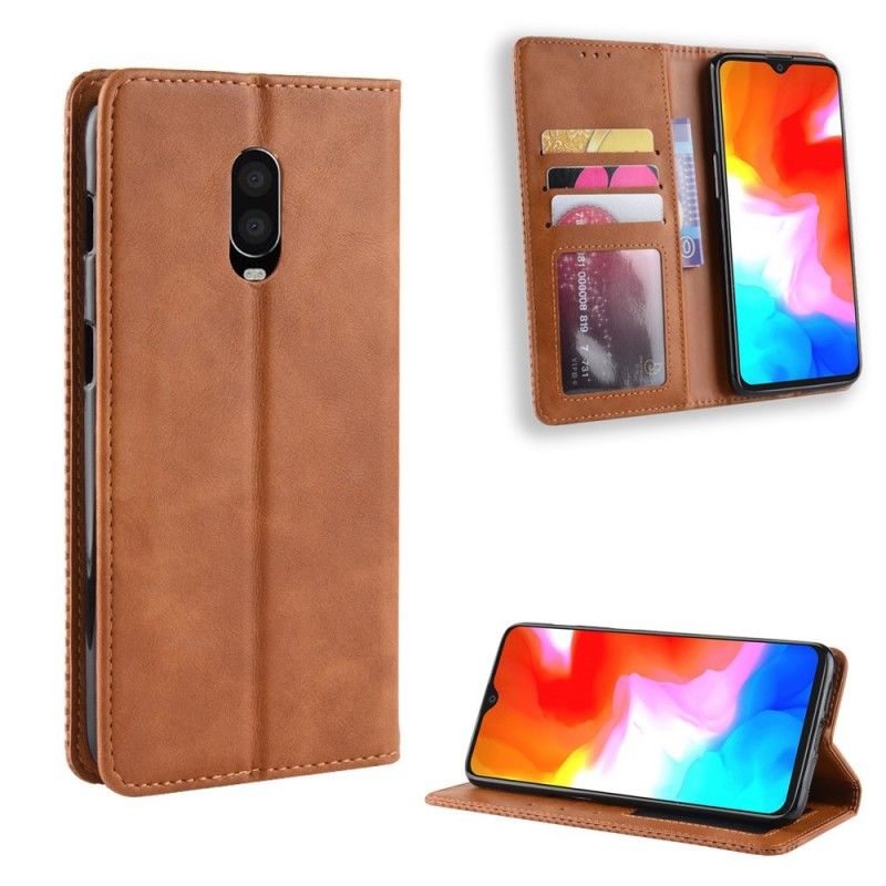 Flip Cover Oneplus 6t Effet Cuir Vintage Stylisé