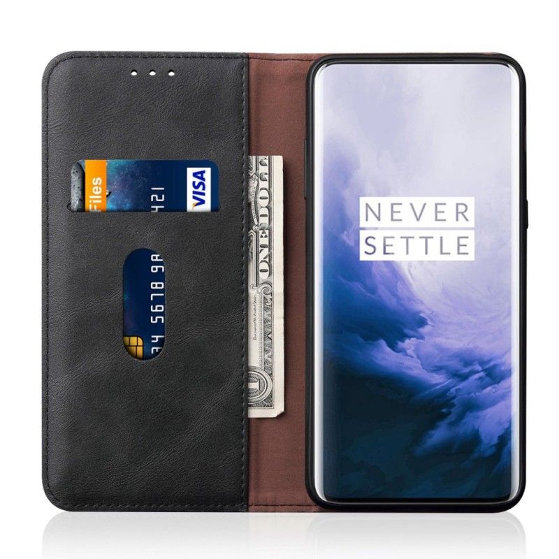 Flip Cover Oneplus 7 Pro Effet Cuir Coutures