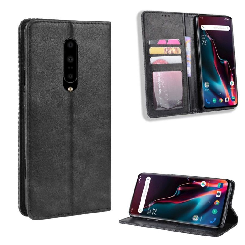 Flip Cover Oneplus 7 Pro Effet Cuir Vintage Stylisé