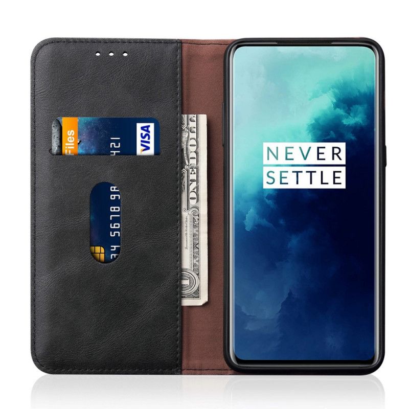 Flip Cover Oneplus 7t Effet Cuir Coutures