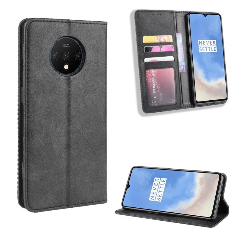 Flip Cover Oneplus 7t Effet Cuir Vintage Stylisé