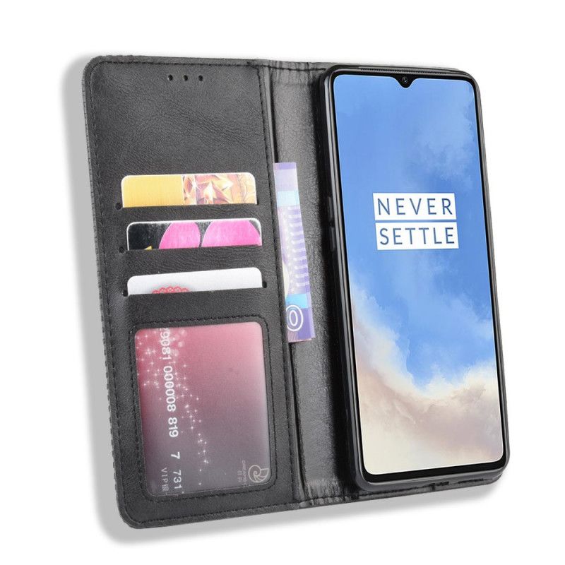 Flip Cover Oneplus 7t Effet Cuir Vintage Stylisé