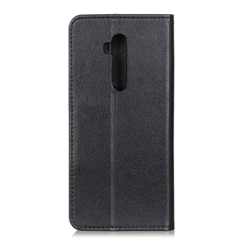 Flip Cover Oneplus 7t Pro Cuir Litchi Fendu Élégance