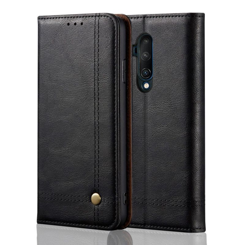 Flip Cover Oneplus 7t Pro Effet Cuir Coutures