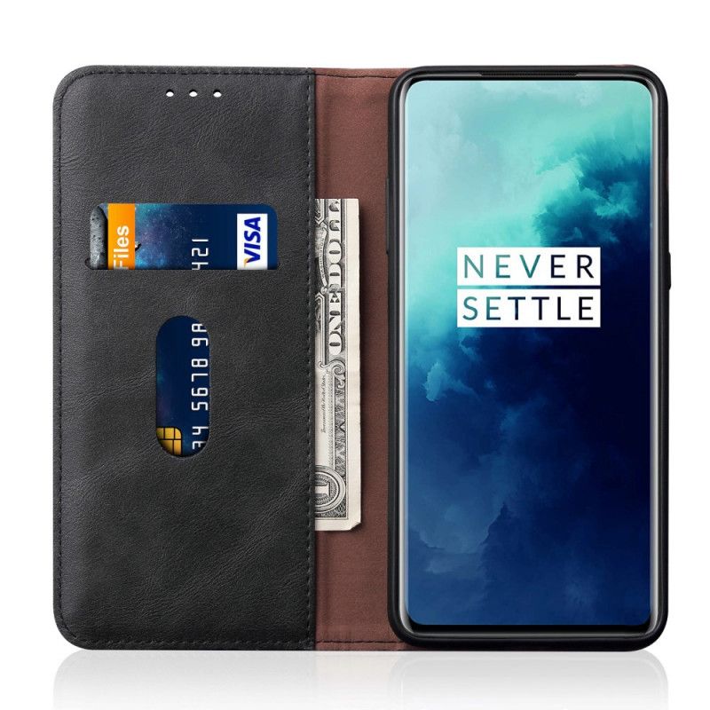 Flip Cover Oneplus 7t Pro Effet Cuir Coutures