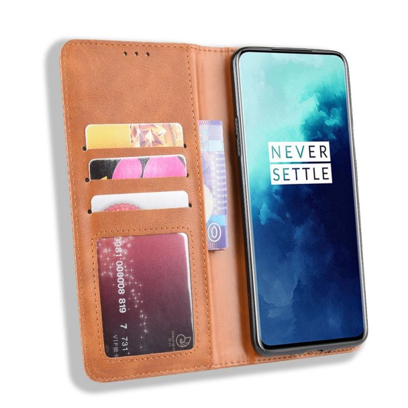 Flip Cover Oneplus 7t Pro Effet Cuir Vintage Stylisé