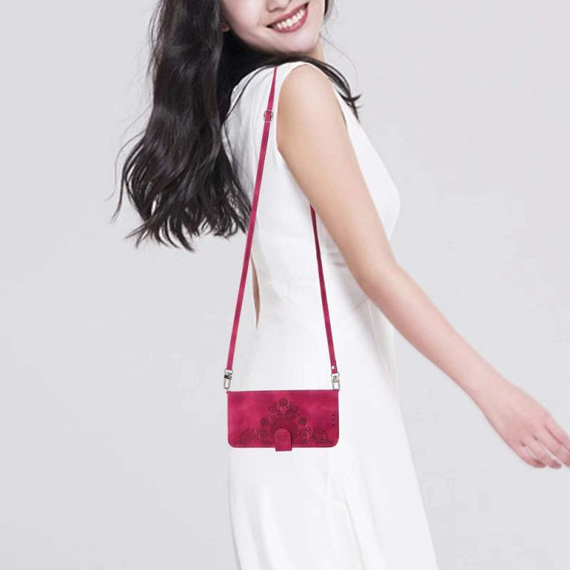 Housse OnePlus 13R Effet Daim Dentelle avec Lanière et Bandoulière