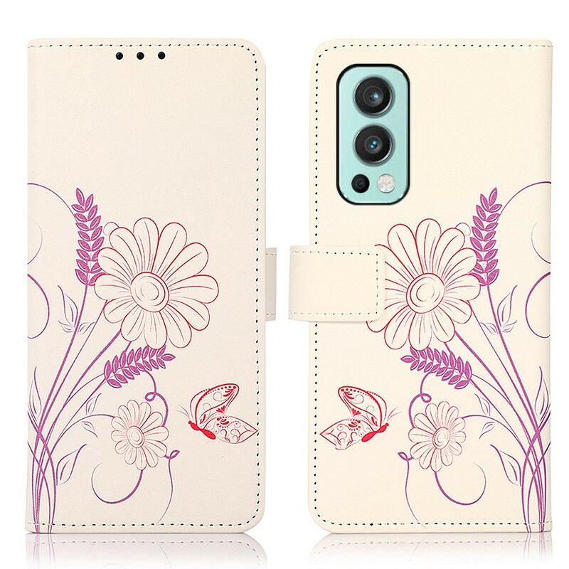 Housse OnePlus Nord 2 5G Dessin Papillons Et Fleurs