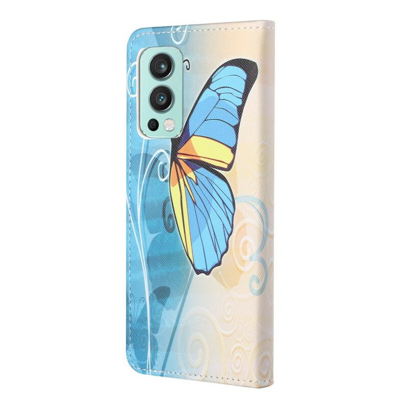 Housse OnePlus Nord 2 5G Papillon Bleu Et Jaune