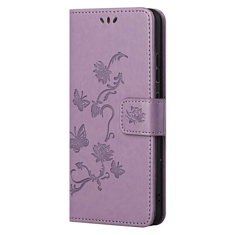 Housse OnePlus Nord 2 5G Papillons Et Fleurs À Lanière