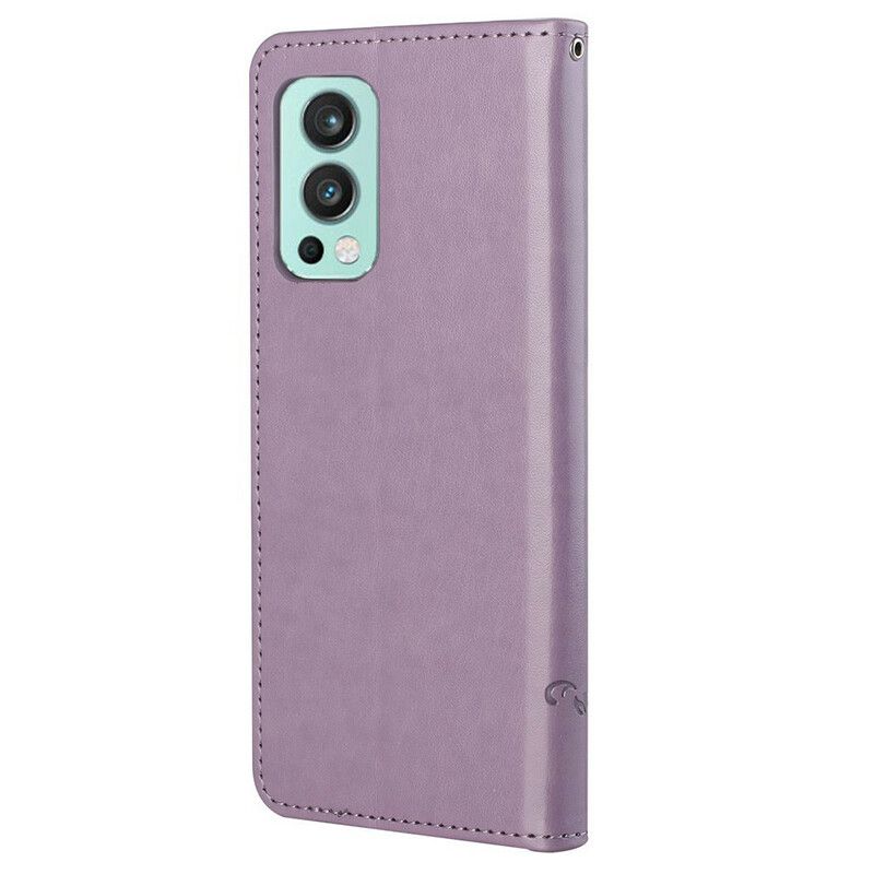 Housse OnePlus Nord 2 5G Papillons Et Fleurs À Lanière