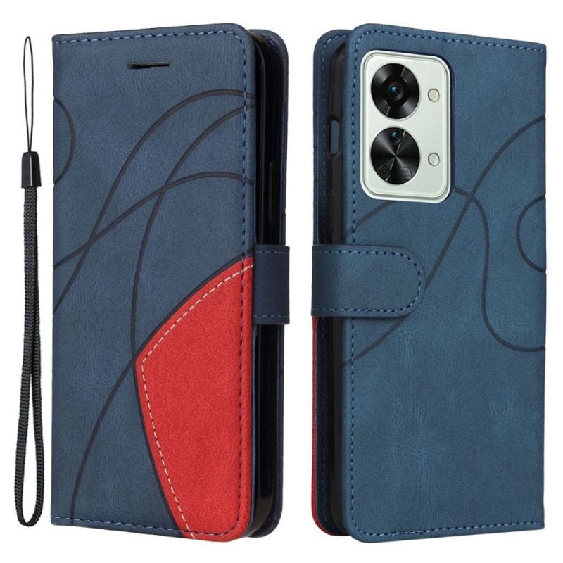 Housse OnePlus Nord 2T 5G Bicolore KT Leather Series avec Porte-Cartes à Lanière