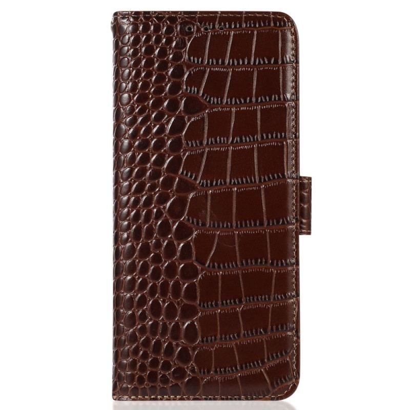 Housse OnePlus Nord 2T 5G Cuir Véritable Style Crocodile RFID