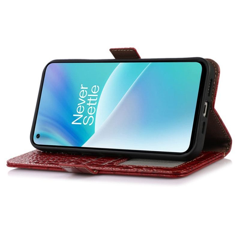 Housse OnePlus Nord 2T 5G Cuir Véritable Style Crocodile RFID