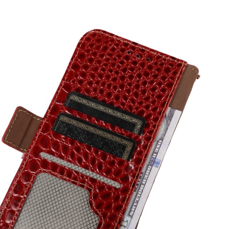 Housse OnePlus Nord 2T 5G Cuir Véritable Style Crocodile RFID