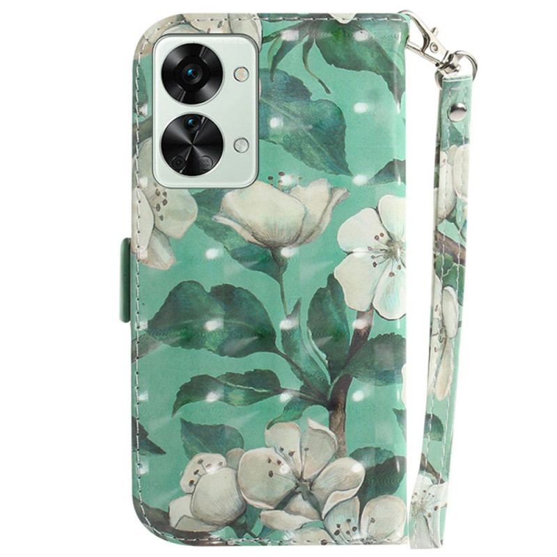 Housse OnePlus Nord 2T 5G Fleurs Blanches à Lanière