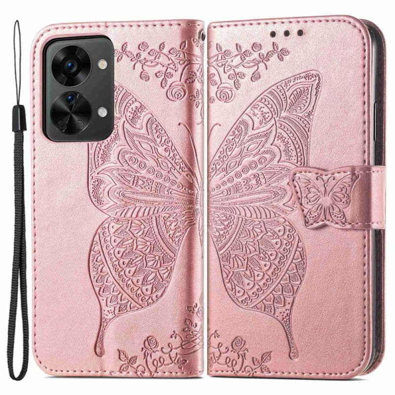 Housse OnePlus Nord 2T 5G Papillon Porte-Cartes à Lanière