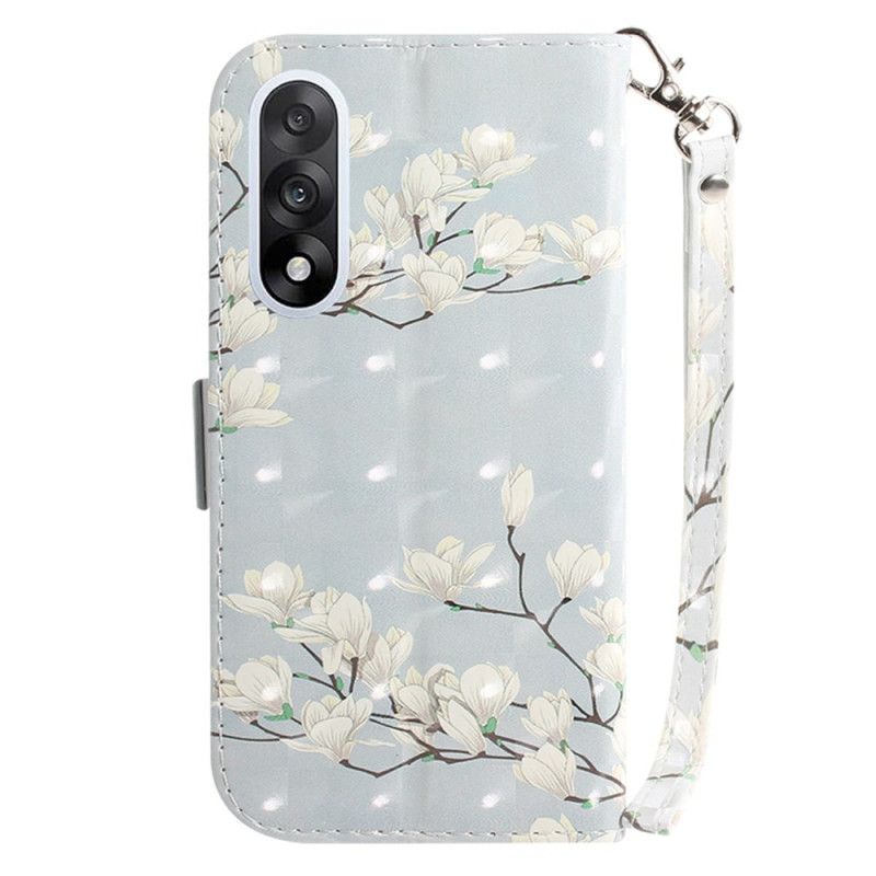 Housse OnePlus Nord 5 5G Fleurs Blanches à Lanière
