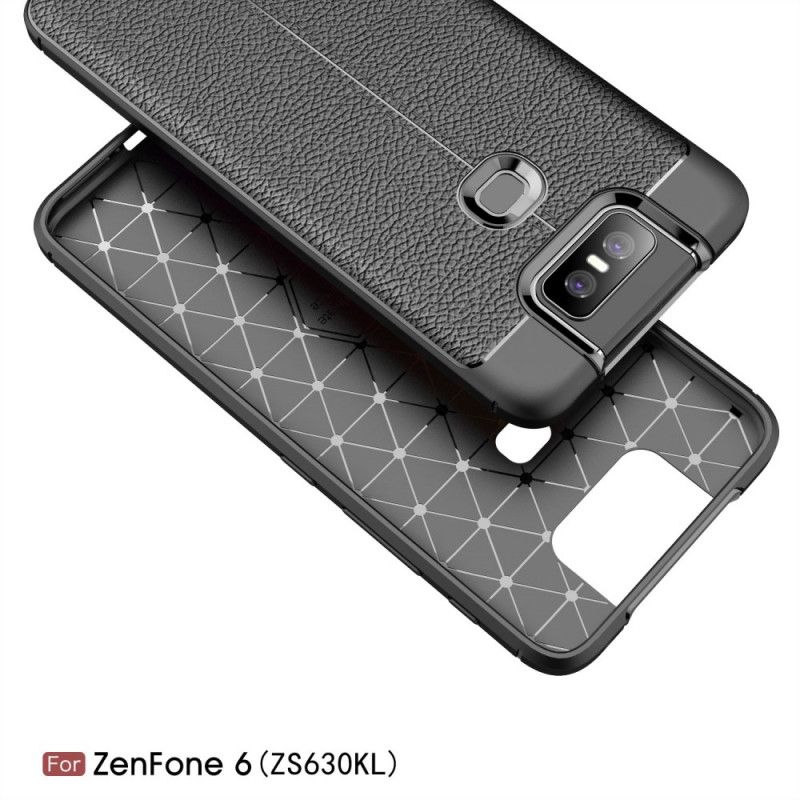 Coque Asus Zenfone 6 Effet Cuir Litchi Double Line