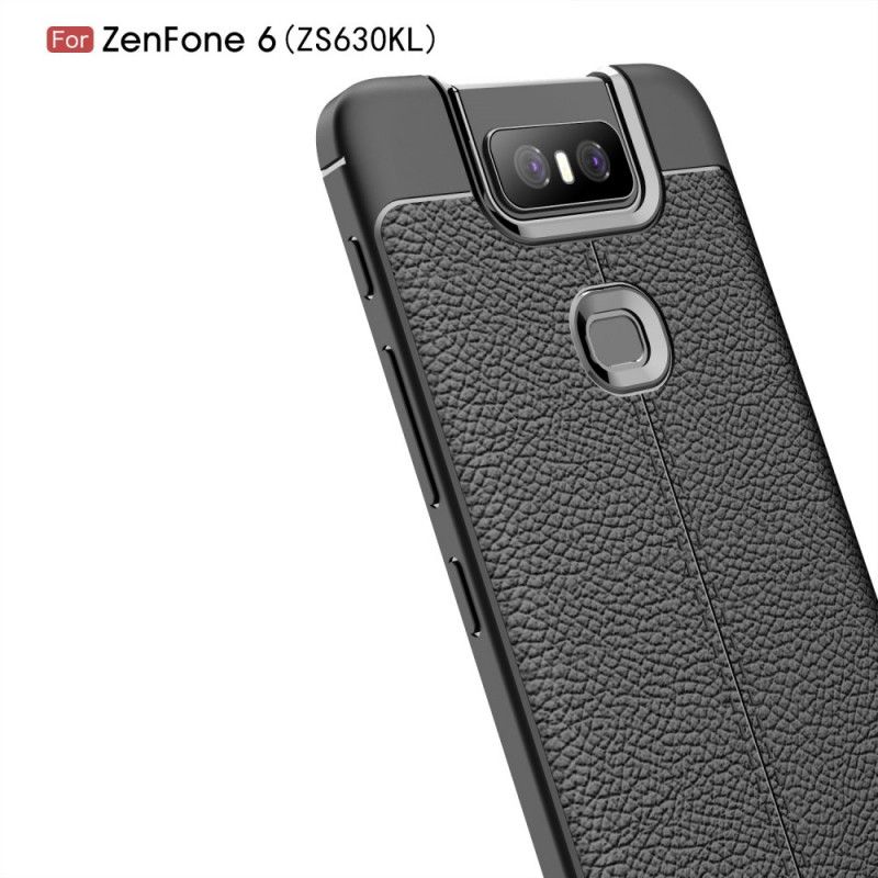 Coque Asus Zenfone 6 Effet Cuir Litchi Double Line